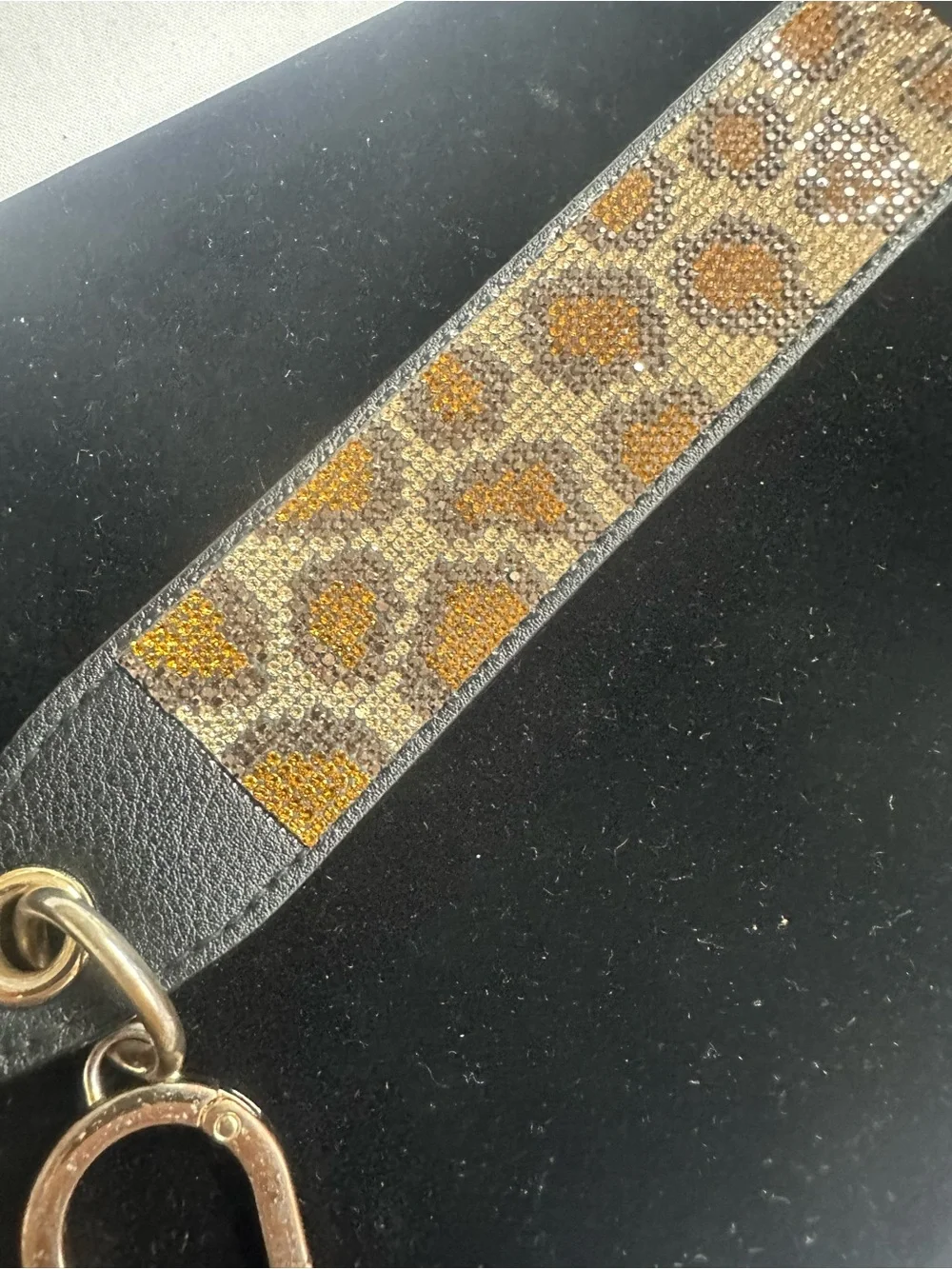 Victoria’s Secret Leopard Print Crystal Strap Keychain - Gold and Brown